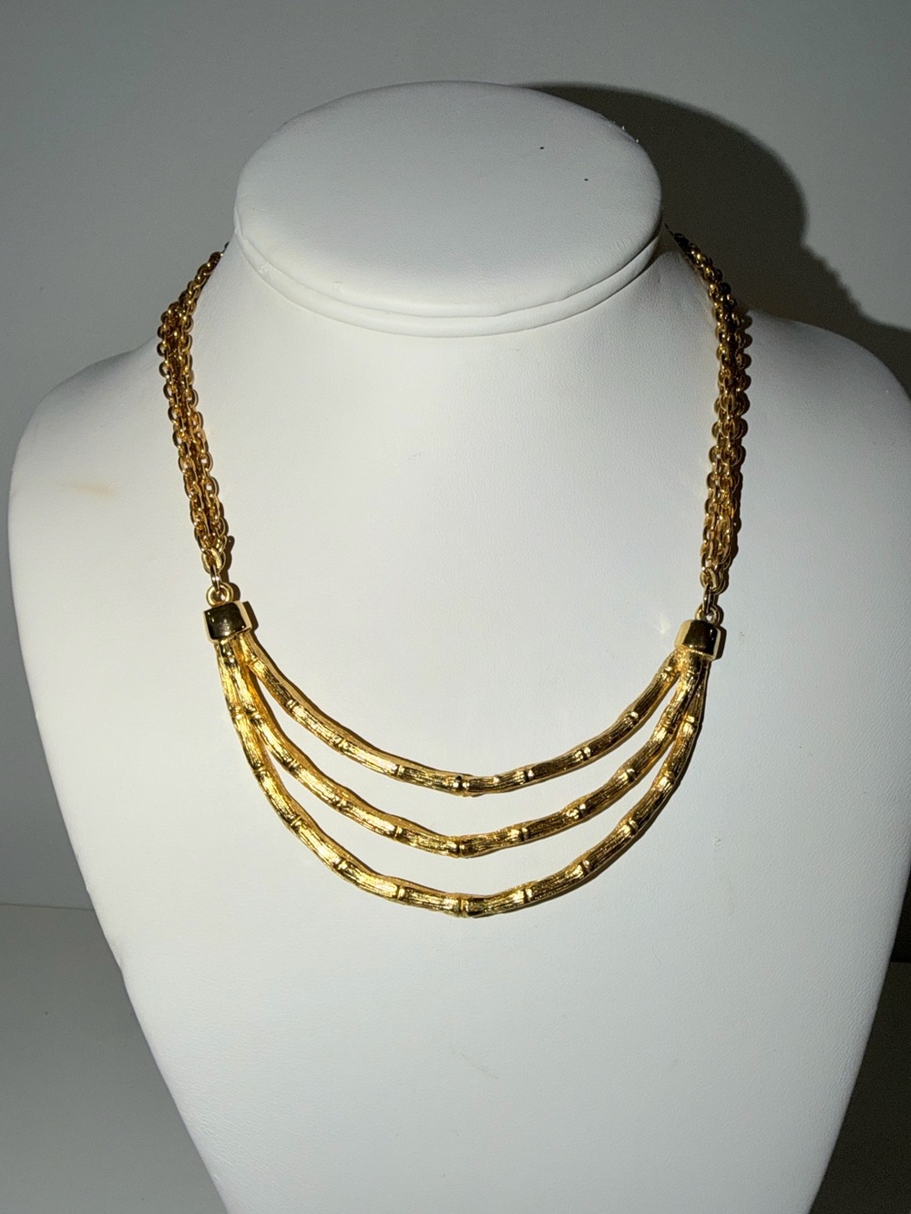Vintage Gold-Tone Bamboo With Triple Chain Necklace